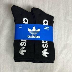 New Adidas Socks Men’s 6 Pair Black Crew Socks Logo Casual Athletic Activewear